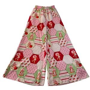 Romwe Strawberry Shortcake Wide Leg Patchwork Pants Pink Red Women's XS Boho